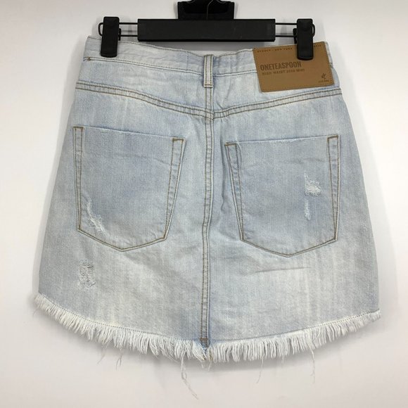One Teaspoon Denim Skirt Blue 2020 High Waist Mini Distressed Fray Hem - Picture 8 of 13